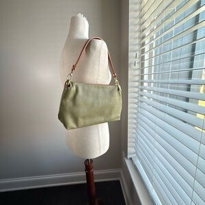 Valentina Olive Green Pebbled Leather Shoulder Bag Gold Hardware